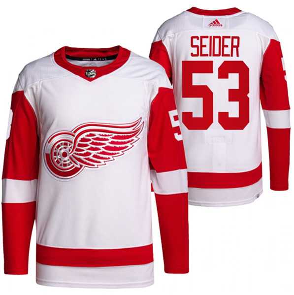 Mens Detroit Red Wings #53 Moritz Seider White Stitched Jersey Dzhi